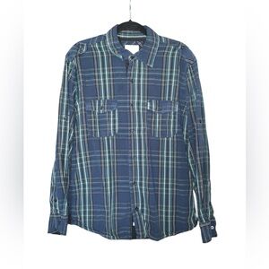 PD&C‎ Mens Blue And Green Casual Button Down Shirt Size Large